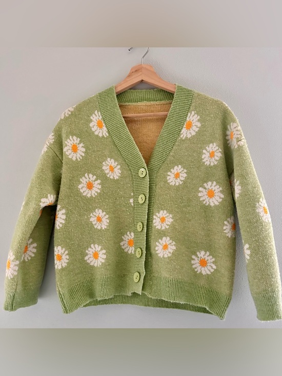 None Sweaters - Green Daisy Cardigan Sweater